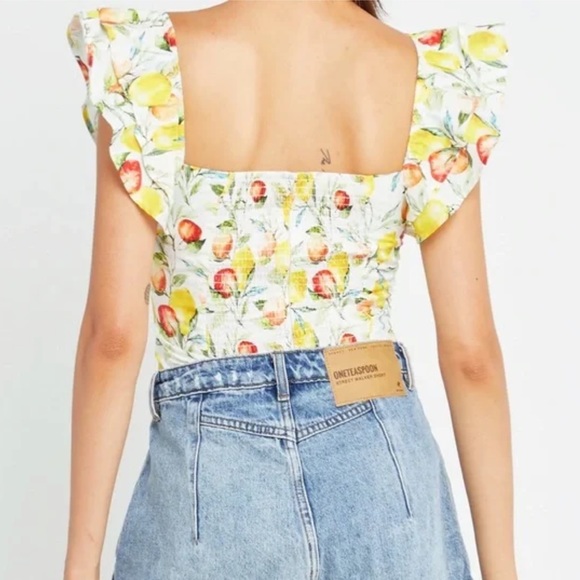 Aqua Adorable Floral Tank Top Smoked Back, Ruffled Sleeve - Picture 2 of 10